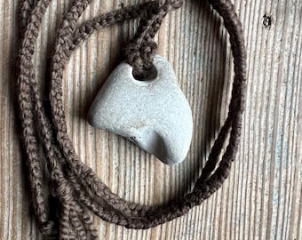 Hag stone,  hag stone  necklace, ocean talisman braid, walnut dyed cashmere yarn, delicate fairy stone necklace, adder stone, H7