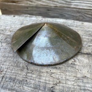 Vintage cone tin lid , tin cone , vintage art supply, assemblage metal,#as78