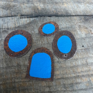 Two sided Painted rusty blue metal pieces, assemblage art supply, rusted metal art materials,  recycled art supply