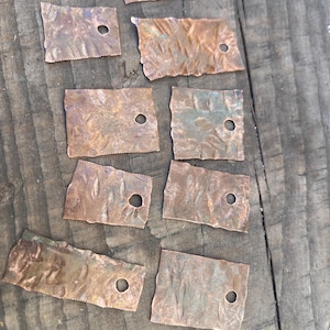 Nine aged hammered patina copper pieces , copper art tags, copper rectangles , copper art material,  assemblage supply, old copper, c32
