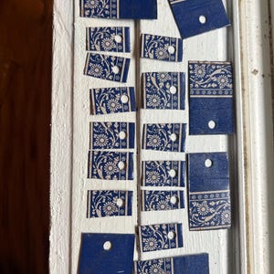 18 Rectangle blue metal pieces,  cut vintage metal, recycled metal art materials , assemblage supplies,  art supplies, #8