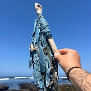 Custom order talking stick,  personal ritual tool , ceremony wand, medicine stick,  driftwood wand, braided natural dyed fabric yarn