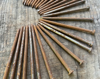 30 Clavadoras grandes, clavos oxidados para construcción, clavos oxidados de 4 1/2”, clavos para arte, materiales de ensamblaje, paquete de clavos oxidados teñidos