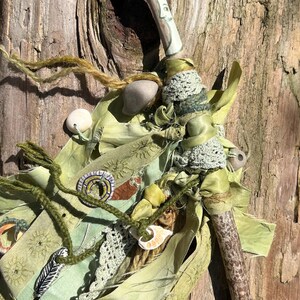 Coastal Live Oak talking stick, spiritual tool,fabric wrapped talking stick, moon wand, braided  dyed yarn,   Moon ritual wand