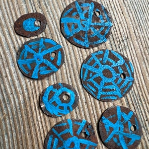 Six painted rusty blue  metal pieces, assemblage art supply, rusted metal art materials recycled art supply