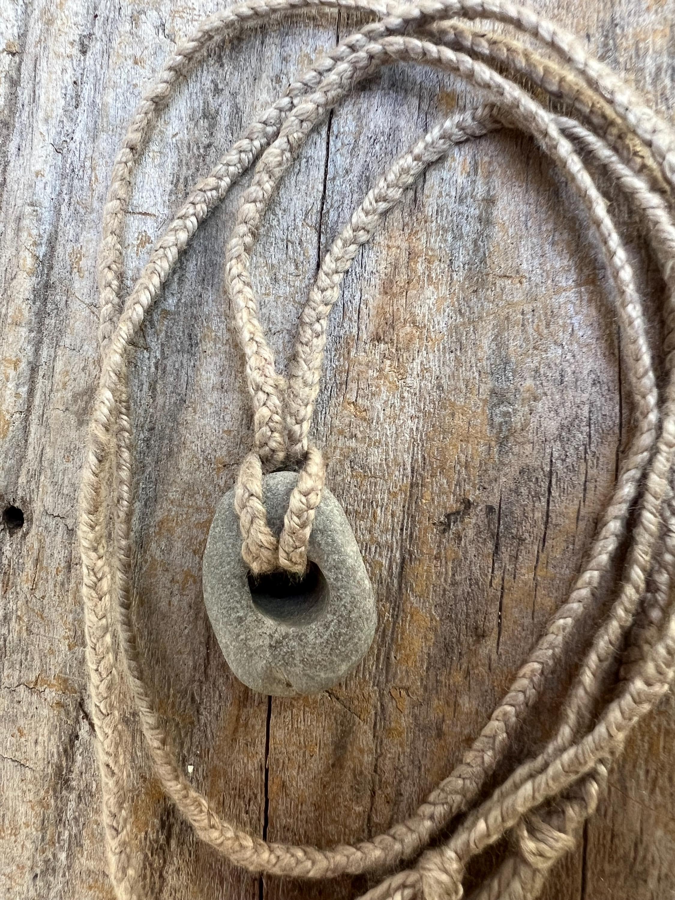 Hag stone,  hag stone  necklace, ocean talisman braid,  walnut dyed silk yarn, delicate fairy stone necklace, adder stone
