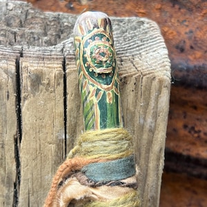 Driftwood talking stick, fabric wrapped talking stick,  ceremonial wand, driftwood wand, braided natural dyed yarn ritual wand