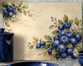 Tabla de embutidos de vidrio con diseño de frutos rojos de verano, bandeja para servir arándanos, decoración de cocina con frutas, bandeja para entretener en verano, bandeja de regalo para anfitrionas