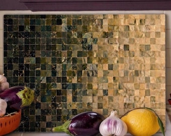 Tabla de embutidos de vidrio única, bandeja de vidrio con mosaico verde oscuro, bandeja de servir de mármol, tabla de quesos, regalo de cocina con mosaico, tabla de cortar de azulejos