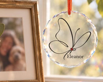 Butterfly Memorial Suncatcher Custom Name Birthstone Keepsake Sympathy Gift Loss of Mom Dad Crystal Light Catcher Remembrance Window Hanging