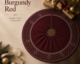 Red Burgundy Christmas Tree Skirt Housewarming Gift 44 Inch Luxury Christmas Decor Soft Fleece Tree Skirt Holiday Decor