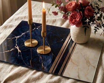 Tabla de cortar de vidrio, bandeja para servir, regalo para inauguración de casa, decoración de cocina moderna, tabla de servir de mármol azul marino, tabla de vidrio para charcutería
