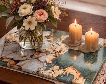 Tabla de embutidos única, tabla de servir de mármol y vidrio, bandeja de mármol, decoración de cocina moderna, bandeja de piedra para invitados, regalo de inauguración de casa, bandeja de vidrio