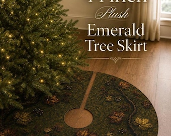 Emerald Forest Green Tree Skirt 44 Inch Botanical Vine Luxury Christmas Decor Housewarming Jewel Tone Plush First Christmas New Home Gift