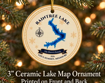 Personalized Lake Map Ornament Any Lake Family Name Christmas Ornament 2026 Lake House Gift Vintage Ceramic Keepsake Set for Cabin Lovers