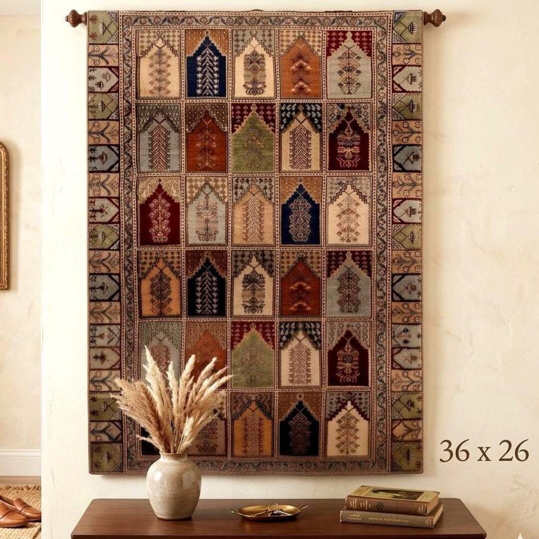 Persian Panel Woven Tapestry Wall Hanging Turkish Rug Inspired Design ...
