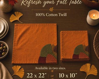 Ginkgo Leaf Napkins Cotton Twill Thanksgiving Friendsgiving Fall Autumn Jewel Tone Table Linens Dinner Party Entertaining Hostess Gift