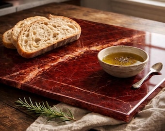 Tabla de cortar de vidrio y mármol rojo, decoración de cocina en rojo intenso, tabla de servir de vidrio templado, bandeja moderna para encimera, regalo de inauguración de casa en vidrio rojo