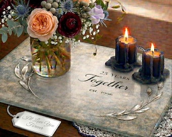 Regalo personalizado de 25 aniversario Regalo de plata para ella Bandeja de vidrio para servir embutidos Regalo de 25 años para padres Recuerdo de 25 años