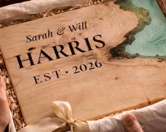 Tabla de embutidos de vidrio personalizada con nombre personalizado, tabla de cortar estilo resina oceánica, diseño personalizado, regalo de boda, regalo de inauguración de casa, decoración de cocina.