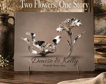 Custom Birth Flowers Keepsake for Best Friends Sisters or Mother Daughter Friendship Personalized Glass Serving Tray Names and Quote Gift