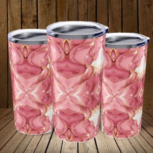 Pink and Gold Marble Tumbler: Stainless Steel Travel Mug with Lid