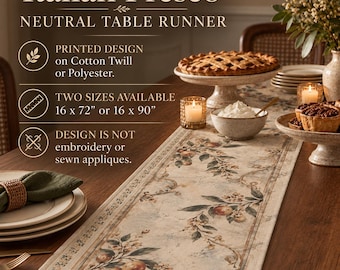Fall Apple Fresco Table Runner Italian Countryside Autumn Decor Neutral Thanksgiving Hostess Gift Cotton Twill Harvest Table Entertaining