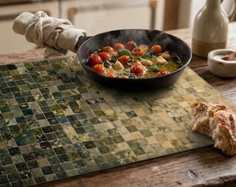 Unique Glass Charcuterie Board Dark Green Mosaic Glass Tray Marble Serving Tray Cheese Board Mosaic Kitchen Gift Tile Cutting Board