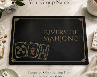 Personalized Mahjong Serving Board Custom Glass Charcuterie Board Group Gift Mahjong Tile Hostess Appetizer Wine and Cheese Dessert Tray