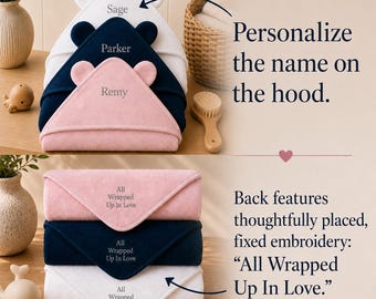Baby Shower Grandparent Present Newborn Gift Personalized Hooded Baby Towel Custom Name Embroidered Baby Bath Towel for Grandmas House