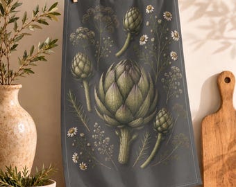 Garden Lover Hostess Gift Cotton Dish Towel Artichoke Botanical Tea Towel Illustrated Kitchen Decor Kitchen Housewarming Matching Set