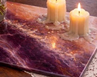 Bandeja de vidrio única, regalo morado, tabla de cortar de vidrio morado, decoración de cocina, tabla de embutidos de vidrio templado, bandeja de servir moderna, regalo para anfitriona