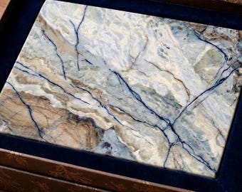 Bandeja de charcutería de vidrio con mármol ónix azul, regalo único para inauguración de casa, decoración para el hogar en azul y blanco, accesorios para recibir invitados en una nueva casa