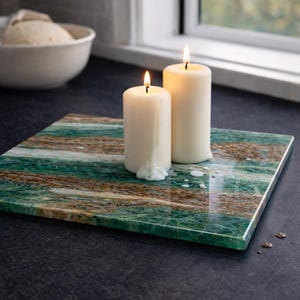 Green Marble Tempered Glass Cutting Board, Heat Resistant Kitchen Prep Board, Non Slip, Hygienic, Scratch Resistant Counter Protector