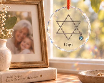 Star of David Suncatcher Jewish Memorial Keepsake Personalized Birthstone Shiva Gift Yahrzeit Remembrance Crystal Glass Hanukkah Window Art