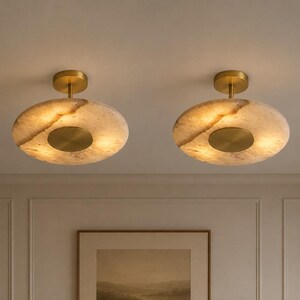 Modern Alabaster Ceiling Lamp | Solid Brass Flush Mount Light Fixture