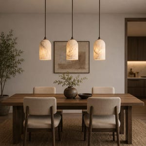 Natural Alabaster Pendant Light, Antique Brass Linear Chandelier, Modern Dining Room Fixture