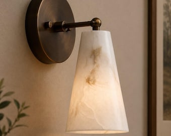 Luxury Alabaster Wall Sconce | Genuine Stone Brass Lamp | Art Deco Vanity Light | Designer Home Lighting