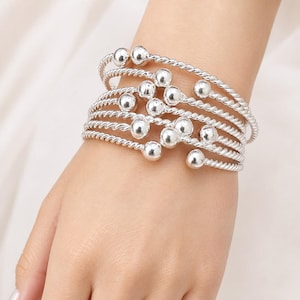 Boho Silver Bangles - Stacked Wrap Bracelet Set, Daily Wear Jewelry Gift for Her