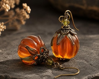 Pumpkin Drop Earrings – Whimsical Halloween Jewelry, Autumn Charm