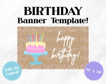 Plantilla de banner de pastel de cumpleaños de 36"x60" / Editar en Canva (Descarga digital)