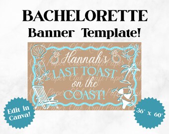 Plantilla de banner de 36"x60" para despedida de soltera "Último brindis en la costa" / Editar en Canva (Descarga digital)