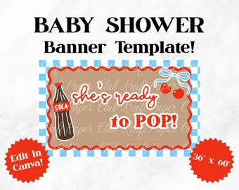 Plantilla de banner para baby shower "She's Ready to POP" de 36"x60" / Edita en Canva (Descarga digital)