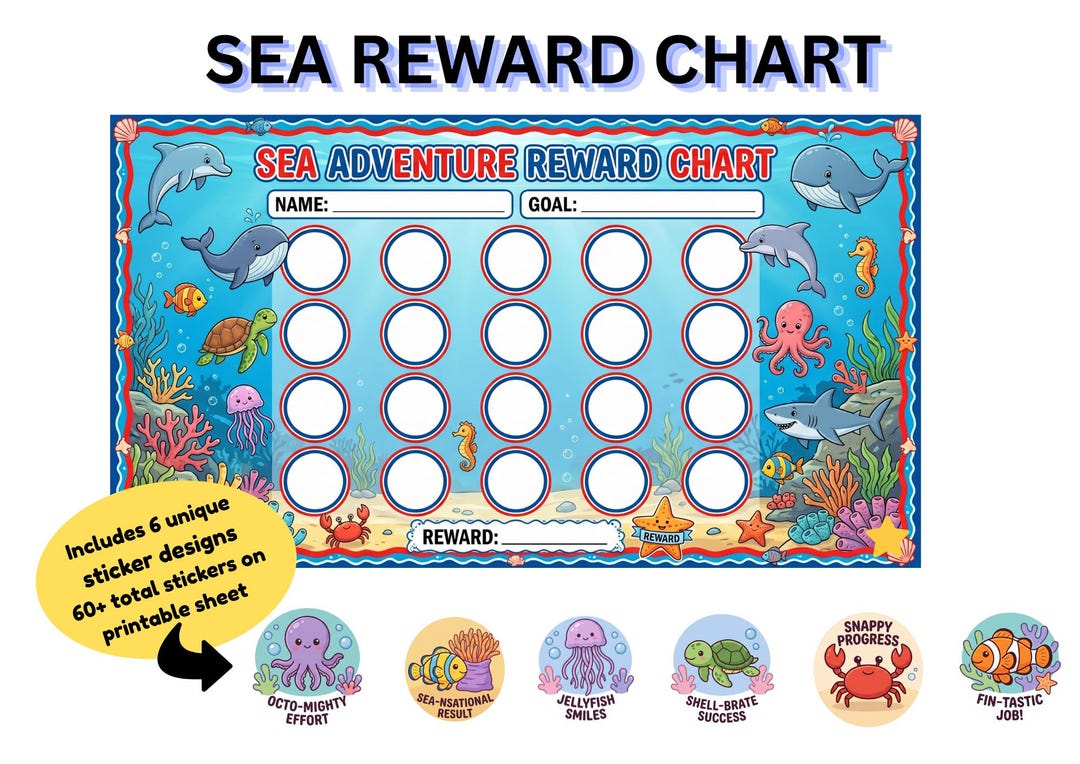 Sea Adventure Reward Chart | Ocean Theme Potty Training, Toddler ...