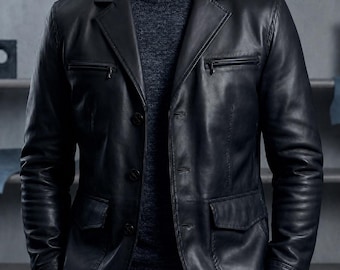 Herren Schwarz Echtleder Blazer Sport Mantel, Benutzerdefinierte Größe Verfügbar