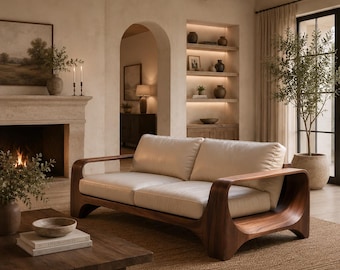 Minimalist Cloud Upholstered Sofa, Ash Wood or Black Walnut Frame, Plush Cushions