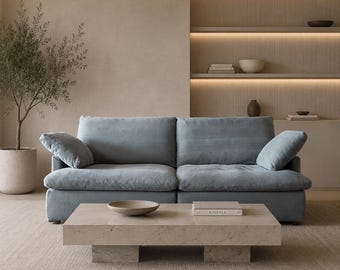 Nordic Wabi-Sabi Leinen Sofa, Schiefer Blau Minimalist Couch, 2-3 Sitzer Wohnzimmer Möbel