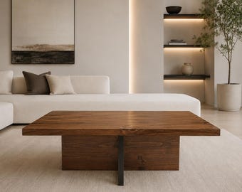 Solid Oak Coffee Table – Modern Farmhouse X-Frame Natural Wood Living Room Furniture