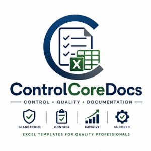 Puede incluir: Un logotipo de "Control Core Docs" con una "C" azul, una lista de verificación, una hoja de cálculo de Excel y la letra "X". Debajo del logotipo están las palabras "Control Core Docs" e iconos con las palabras "Estandarizar", "Controlar", "Mejorar" y "Tener éxito".