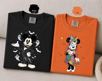 Halloween Couples Comfort Colors® Shirts, Mickey & Minnie Halloween Shirts, Spooky Disney Couple Tees, Matching Halloween Shirts